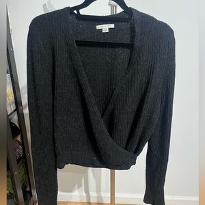 American Eagle Charcoal V-Neck Wrap Sweater